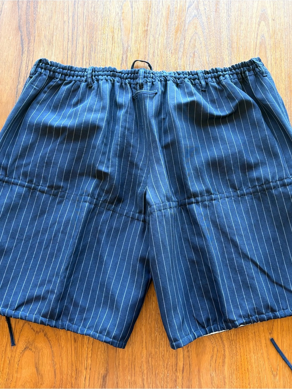 Jean Paul Gaultier Navy Pinstripe Gathered Drawstring Shorts - Picture 11 of 14